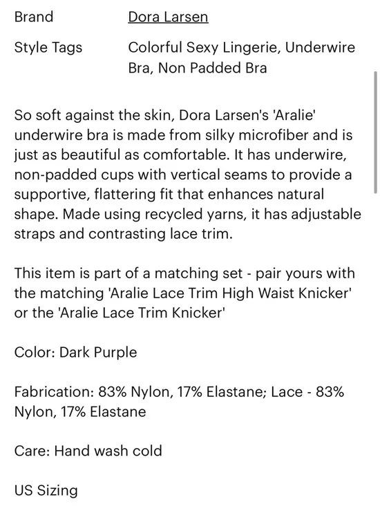 Dora Larsen x Free People Aralie underwire bra in Dark Purple 34C EUC 149 - Picture 7 of 7